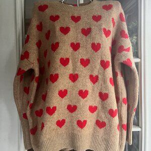 Vince Camuto Heart Sweater Camel Size Small thick soft  crewneck